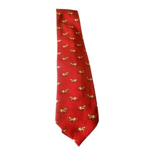 Polo Ralph Lauren Pointer Dog Hunting Dog Men's Wool Tie Red Preppy Classic Vtg